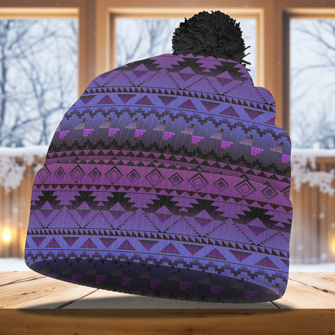 GB-NAT00601-02 Native American Knitted Hat With Pom-Pom