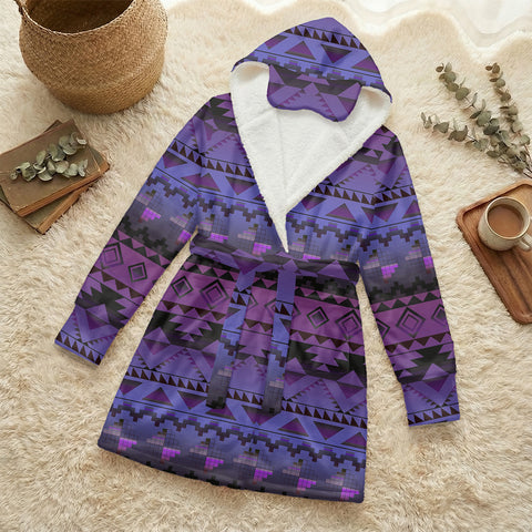 GB-NAT00601-02 Native American Unisex Flannel Hooded Robe With Eye Mask