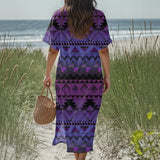 GB-NAT00601-02 Native American Women Loose V-Neck Summer Dress
