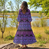GB-NAT00601-02 Native American Women Puff Sleeve Maxi Dress