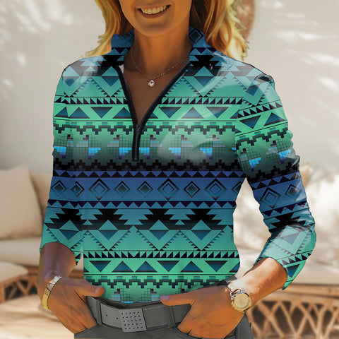 GB-NAT00601 Native American Women Quarter-Zip Long Sleeve Top