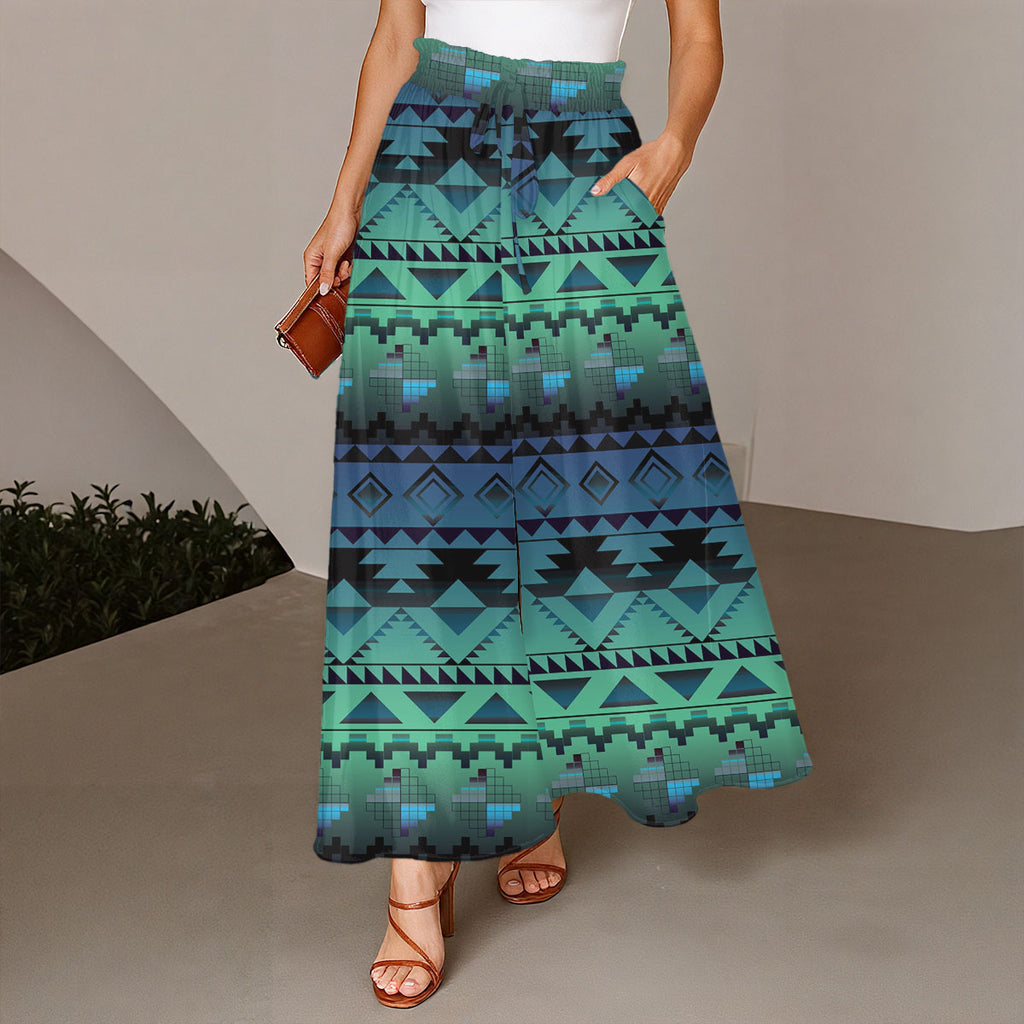 GB-NAT00601 Native American Women Ruffled Wide-Leg Pants