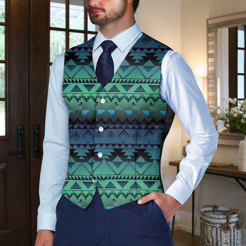 GB-NAT00601 Wolf Native American Suit Vest Jacket Print One Side Front