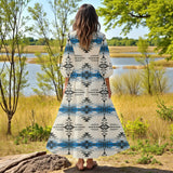 GB-NAT00608 Native American Women Puff Sleeve Maxi Dress