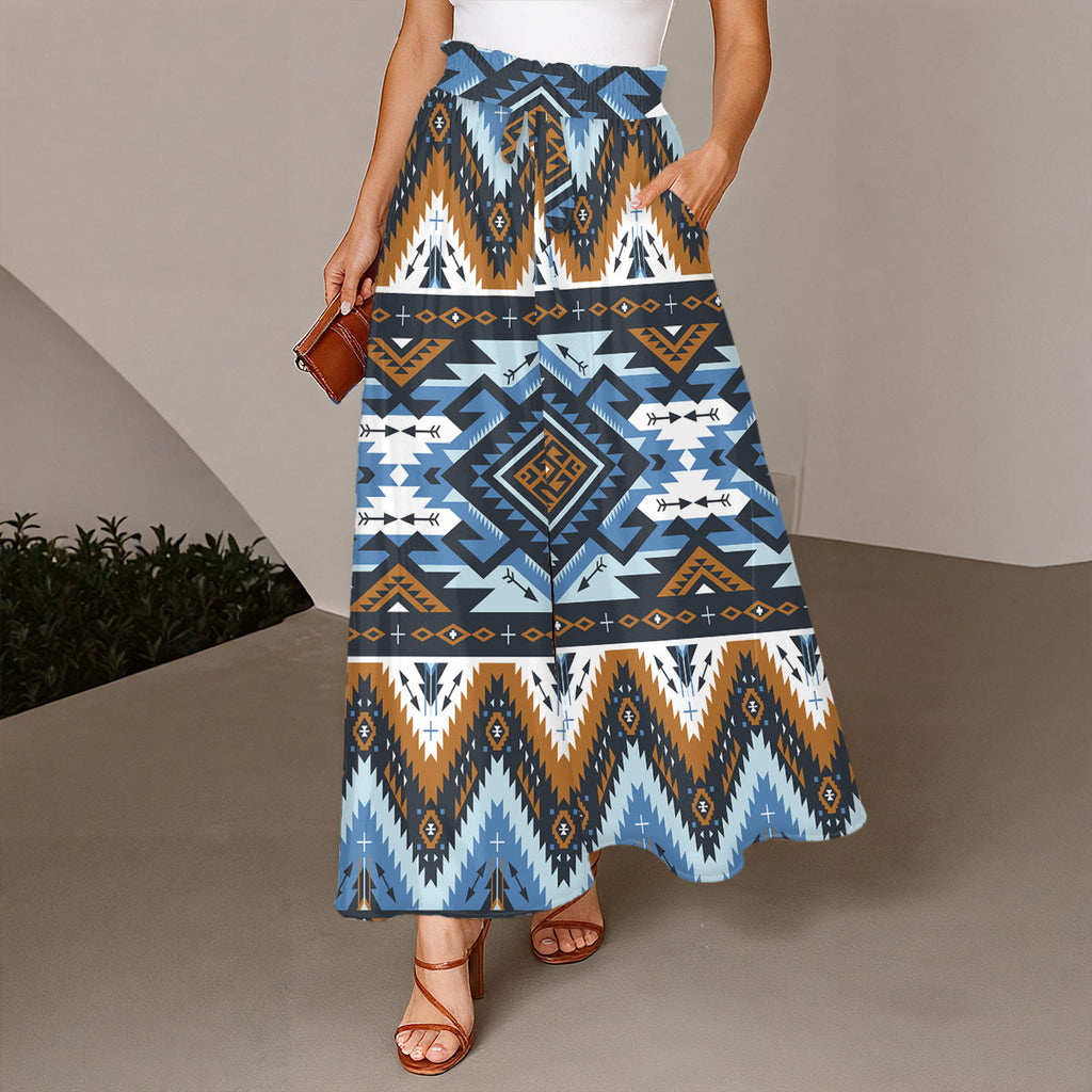 GB-NAT00613 Native American Women Ruffled Wide-Leg Pants