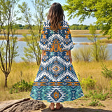 GB-NAT00614 Native American Women Puff Sleeve Maxi Dress