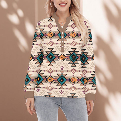 GB-NAT00622 Native American Women Long Sleeve Blouse With Button Closure