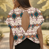 GB-NAT00622 Native American Women Open-Back Crossover Workout Tee