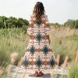 GB-NAT00622 Native American Women Puff Sleeve Maxi Dress