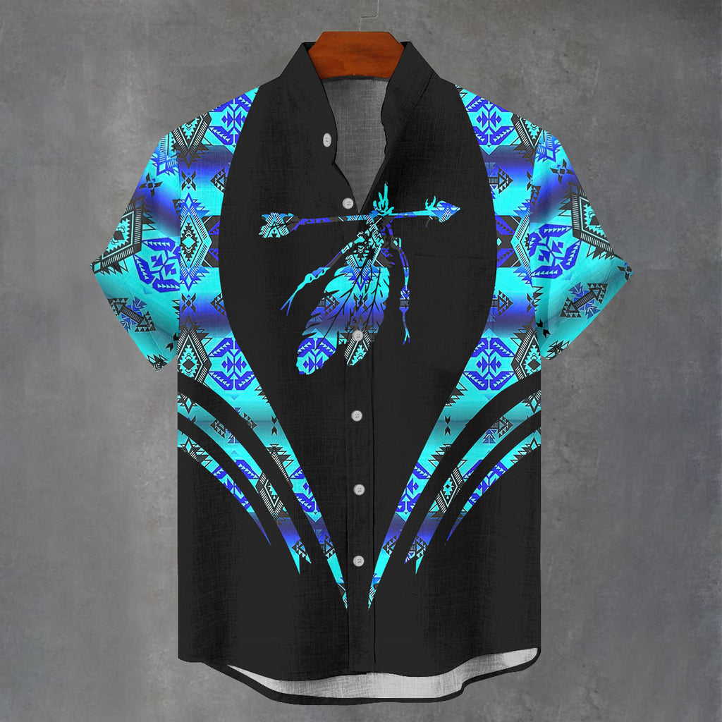 GB-NAT00625-02 Native American Men Stand Collar Shirt