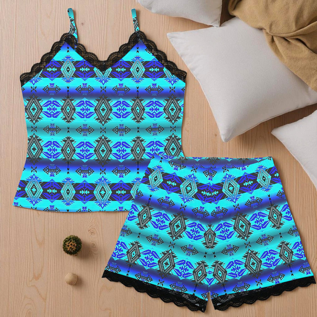 GB-NAT00625 Native American Women Cami Home Suit With Lace Edge