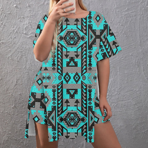 GB-NAT00626 Native American Side Split Top and Shorts Set - Plus Size