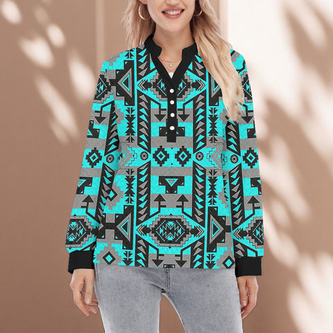 GB-NAT00626 Native American Women Long Sleeve Blouse With Button Closure