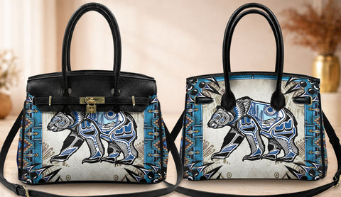 GB-NAT00632 Bear Blue Mandala Native American Women Handbag