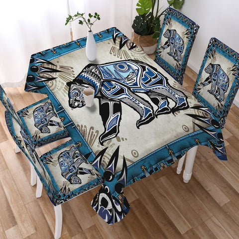 GB-NAT00632 Bear Native American 5pcs Dining Table Set - Tablecloth