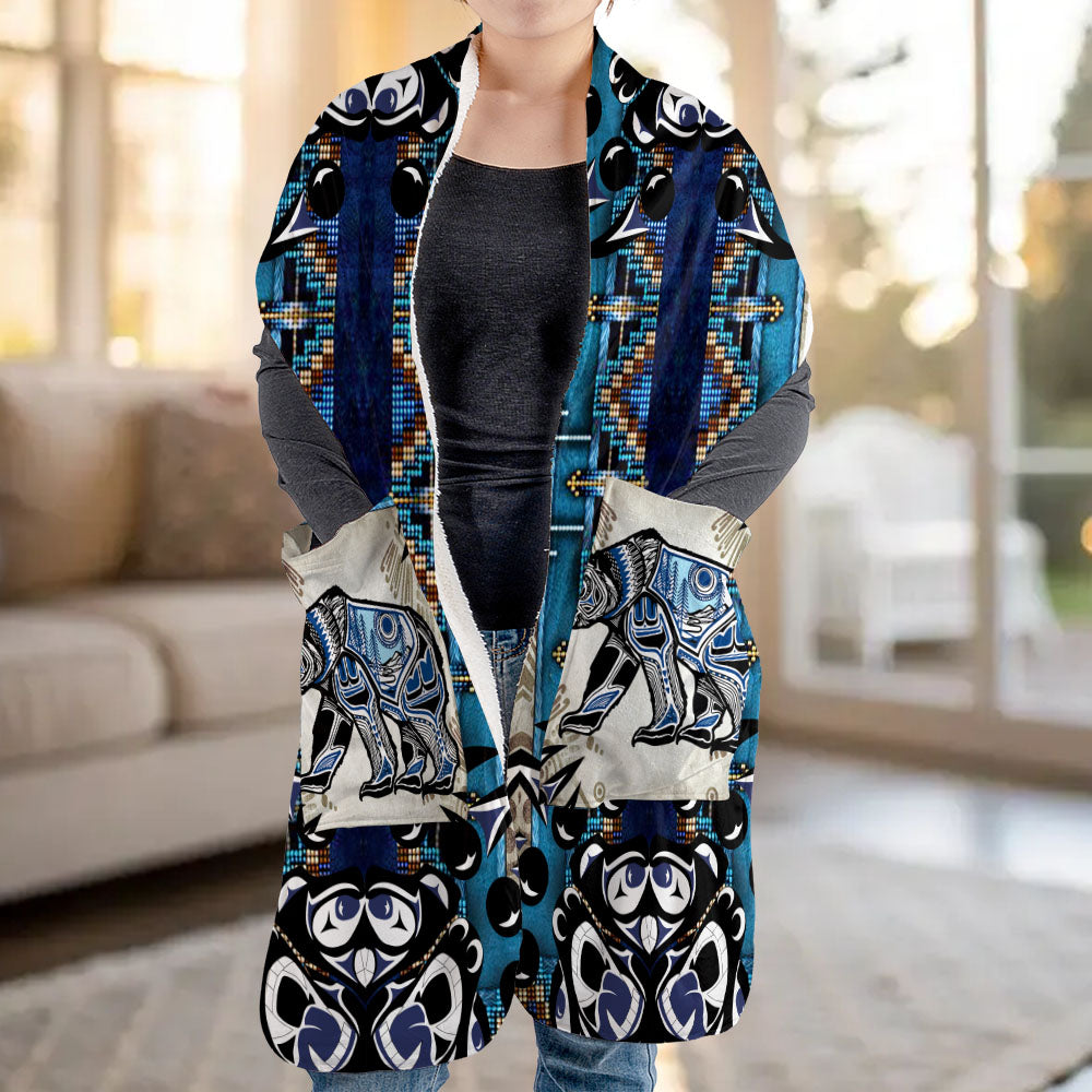 GB-NAT00632 Bear Native American Fleece Pocket Scarf