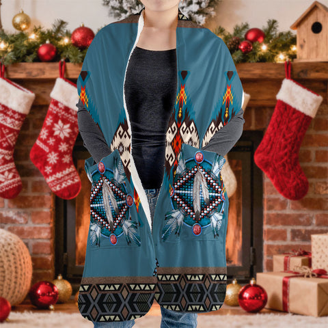 GB-NAT00640-02 Feather Native American Fleece Pocket Scarf