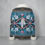 GB-NAT00640-02 Native American Faux Knit V-Neck Sweater Top with Fur Trim