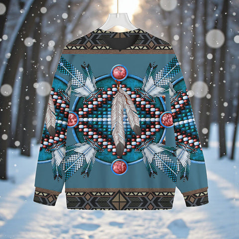 GB-NAT00640-02 Native American Unisex Drop-shoulder Knitted Fleece Sweater