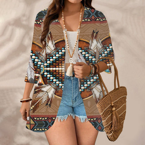 GB-NAT00640 Feather Native American Beach Kimono