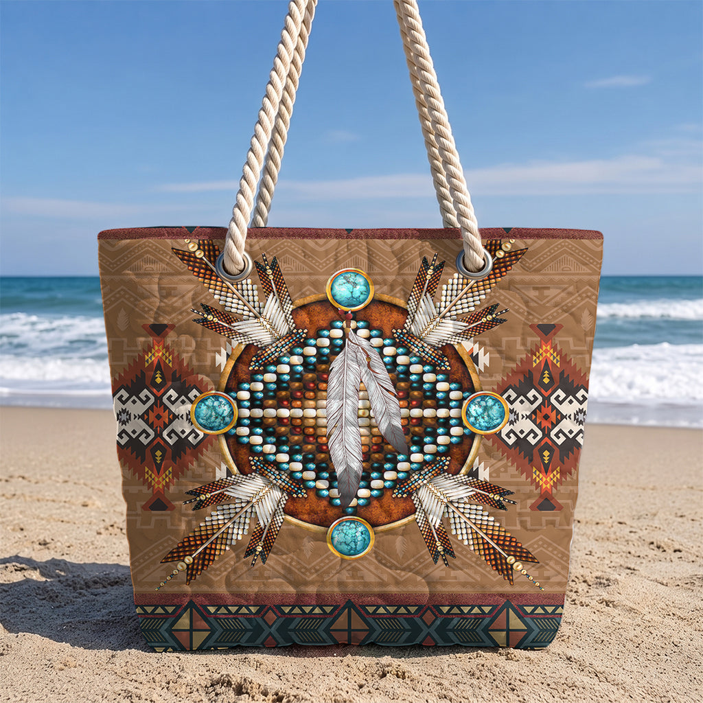 GB-NAT00640 Feather Native American Quilted Beach Bag