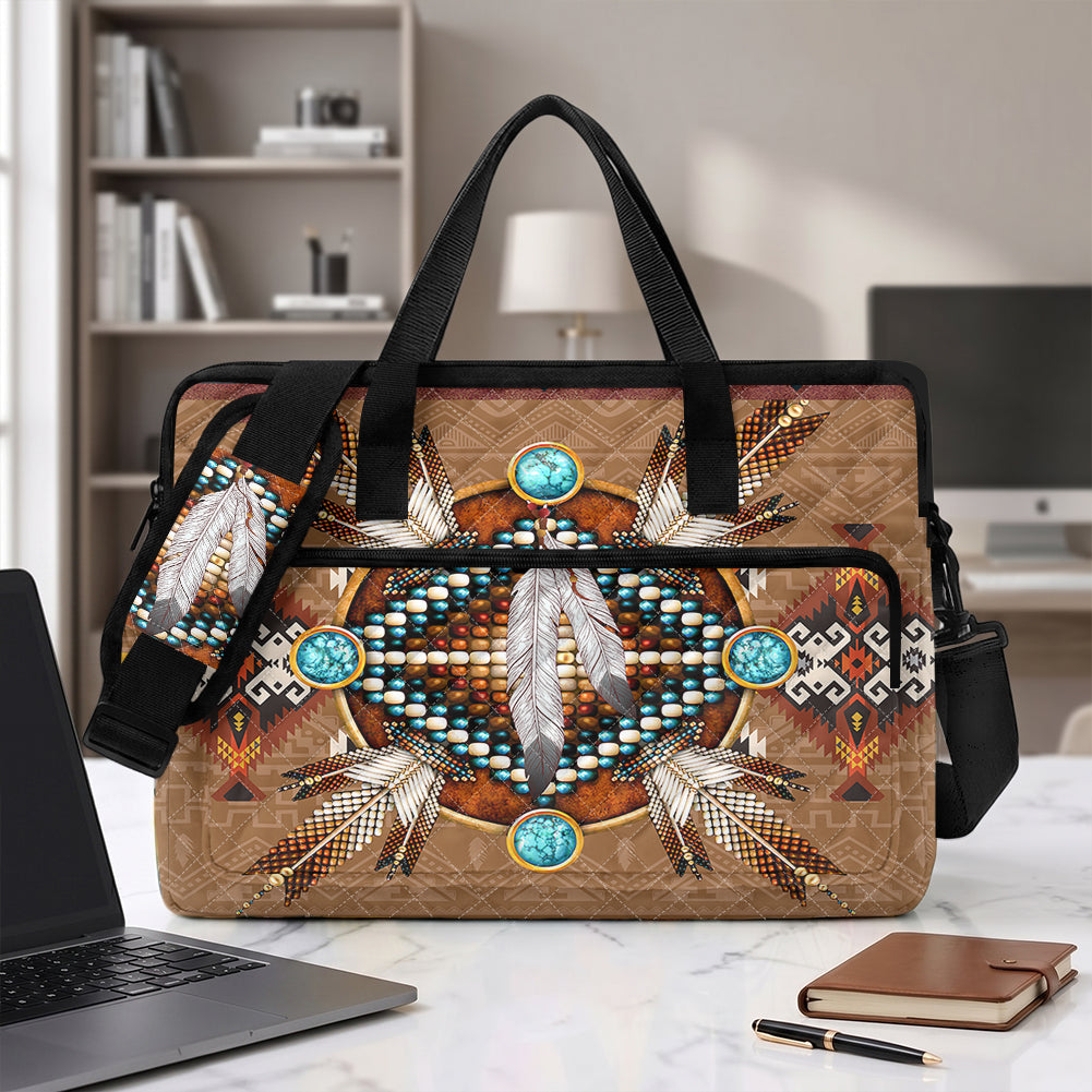 GB-NAT00640 Feather Native American Quilted Computer Bag