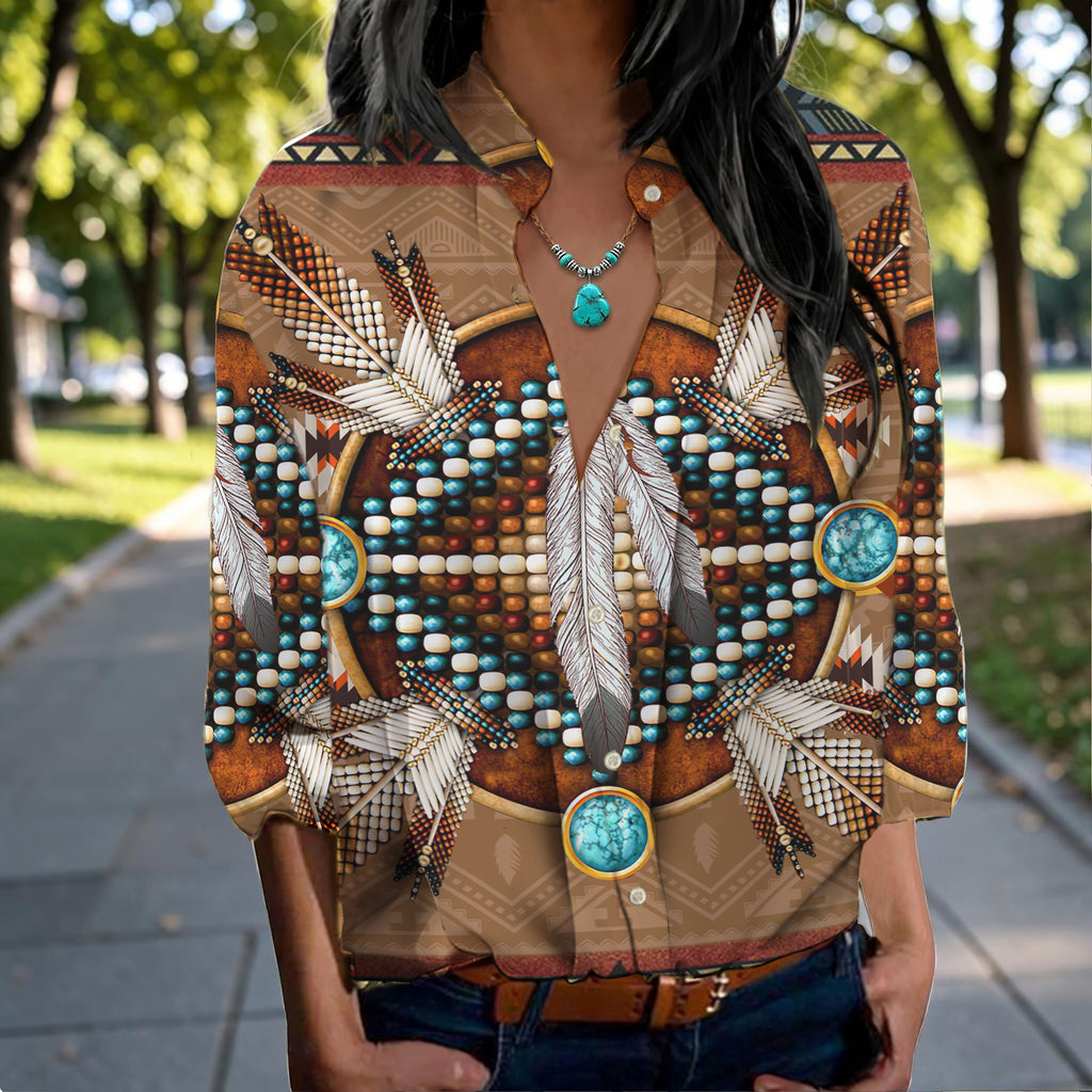 GB-NAT00640 Feather Native American Women's Long-Sleeved Shirt