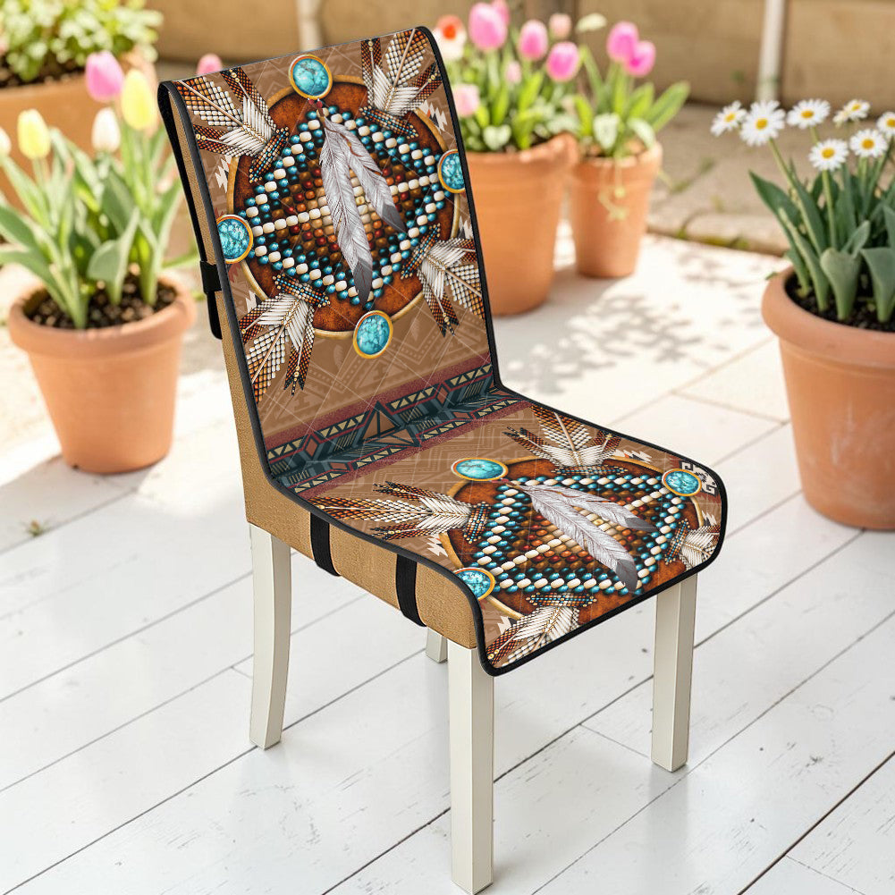 GB-NAT00640 Native American Quilted Dining Chair Slip Cover