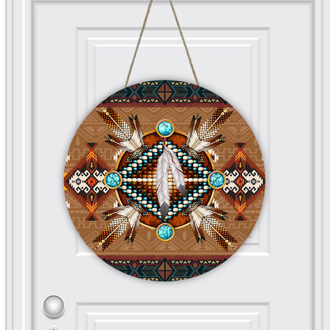 GB-NAT00640 Native American Round House Number Door Hanger