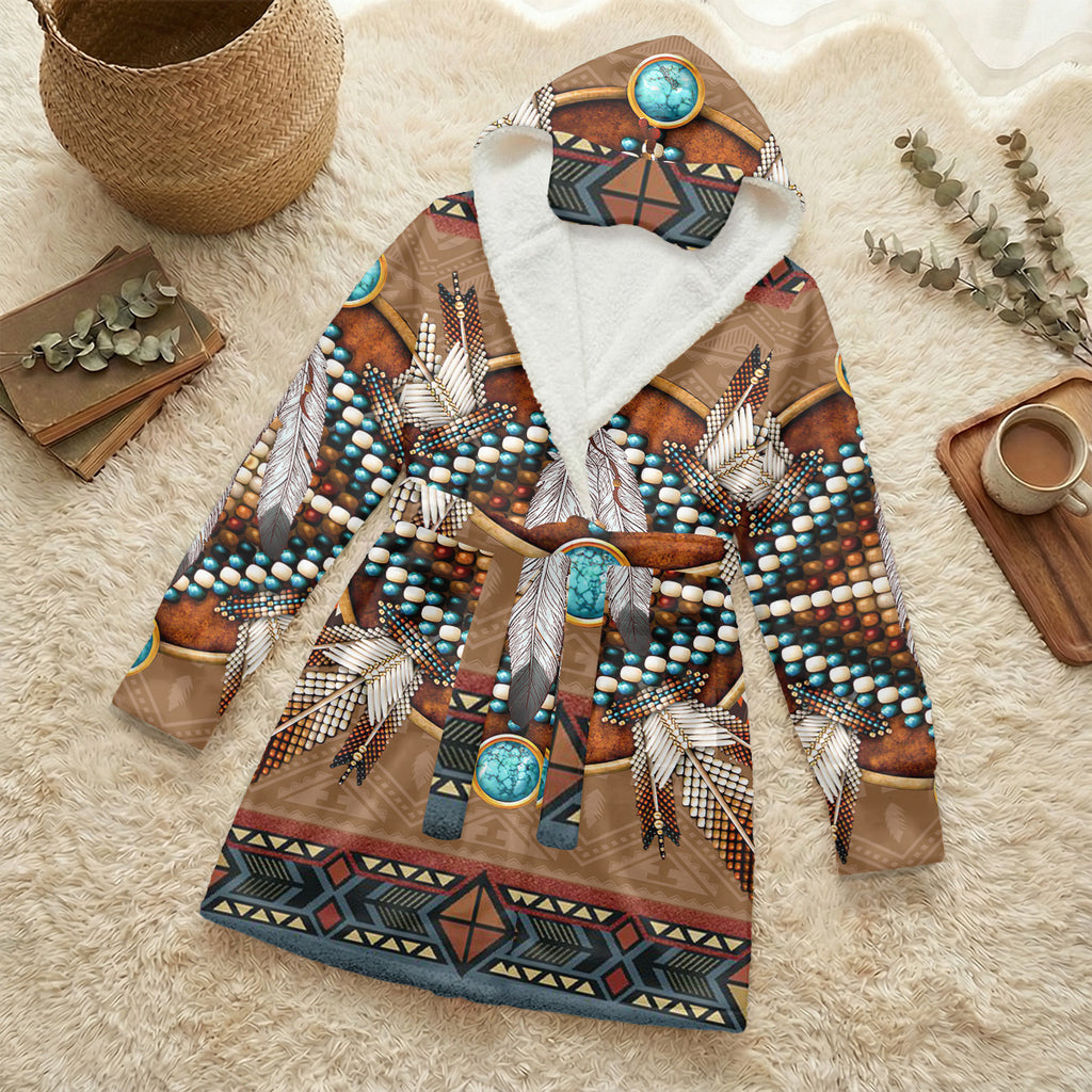 GB-NAT00640 Native American Unisex Flannel Hooded Robe With Eye Mask
