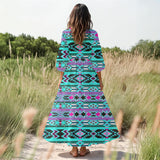 GB-NAT00645 Native American Women Puff Sleeve Maxi Dress