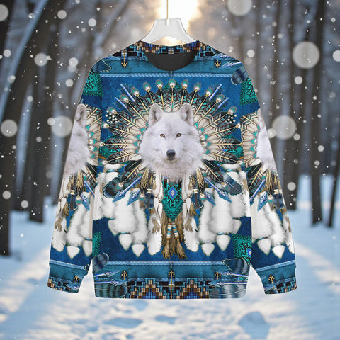 GB-NAT00648 Native American Unisex Drop-shoulder Knitted Fleece Sweater