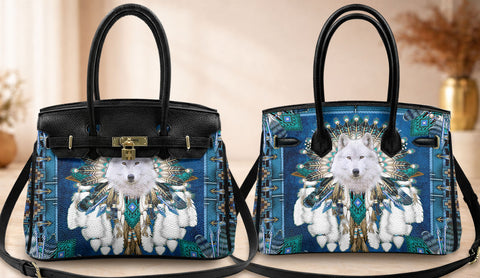 GB-NAT00648 Wolf Blue Mandala Native American Women Handbag