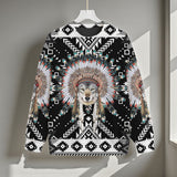 GB-NAT00649 Native American Unisex Drop-shoulder Knitted Fleece Sweater