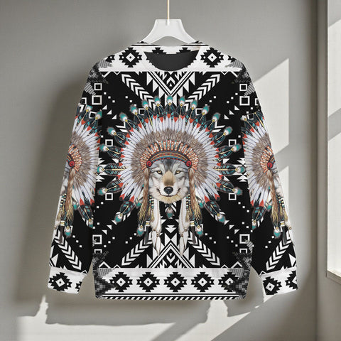 GB-NAT00649 Native American Unisex Drop-shoulder Knitted Fleece Sweater