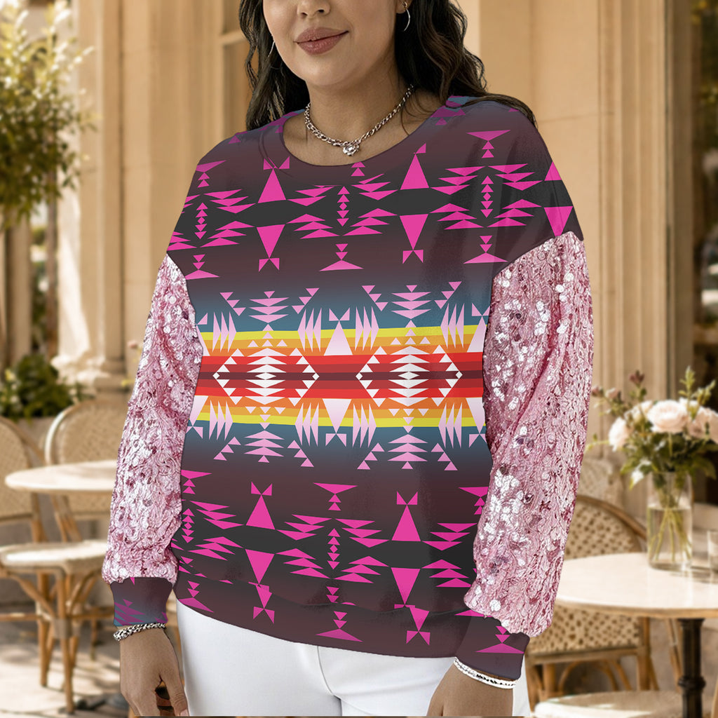 GB-NAT00653 Native American Women Sequin Sleeve Sweatshirt