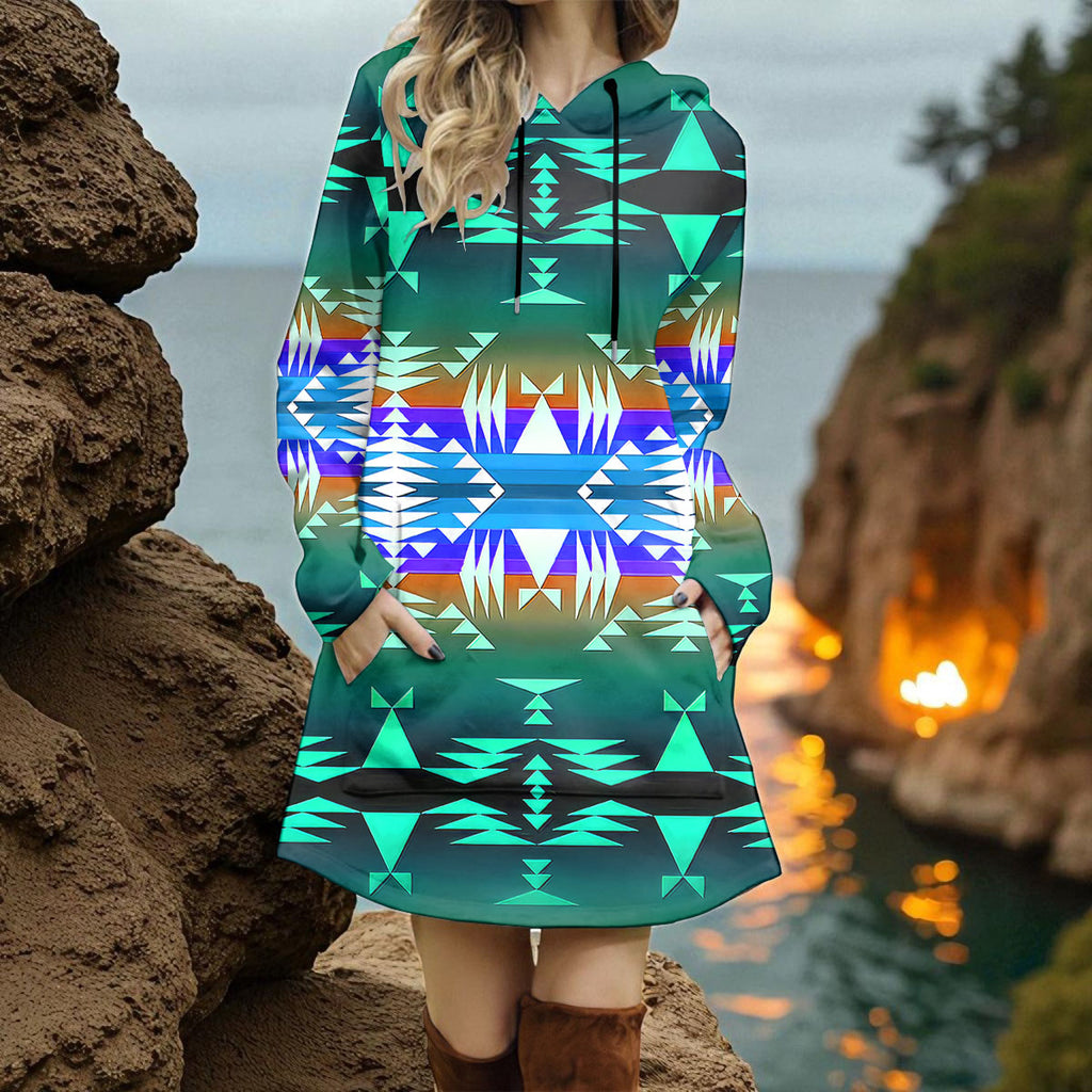 GB-NAT00654 Native American Women Longline Hoodie Dress