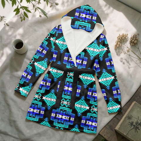 GB-NAT00656-02 Native American Unisex Flannel Hooded Robe With Eye Mask