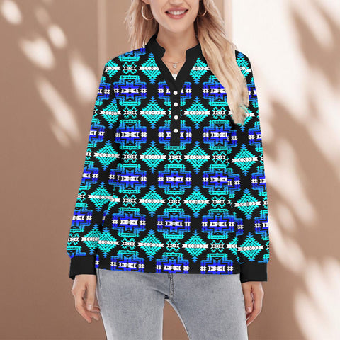 GB-NAT00656-02 Native American Women Long Sleeve Blouse With Button Closure