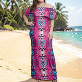 GB-NAT00673 Native American Off Shoulder Ruffle Maxi Dress