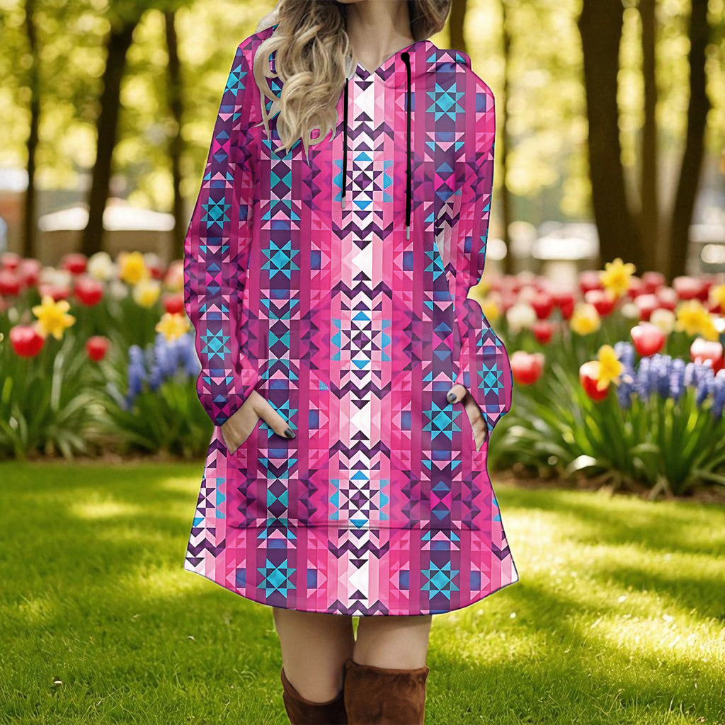 GB-NAT00673 Native American Women Longline Hoodie Dress