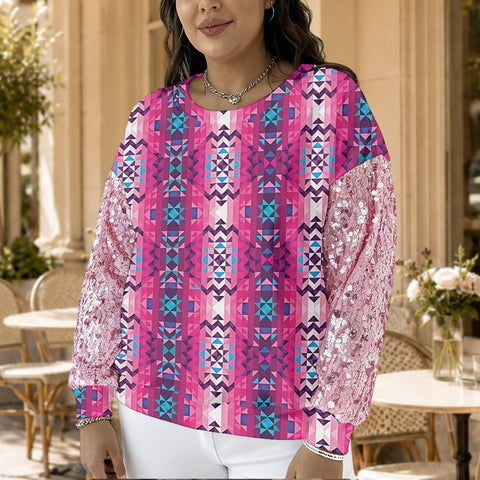 GB-NAT00673 Native American Women Sequin Sleeve Sweatshirt
