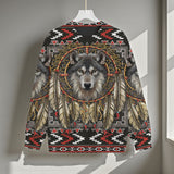 GB-NAT00678 Native American Unisex Drop-shoulder Knitted Fleece Sweater