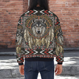 GB-NAT00678 Wolf Native American Bomber Jacket With Sleeve Pocket