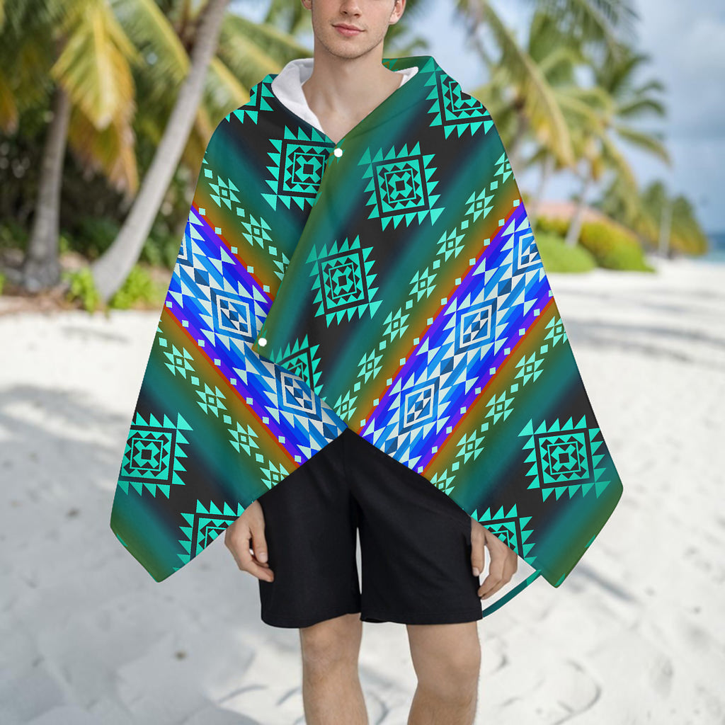 GB-NAT00680-02 Pattern Native American Hooded Towel Poncho