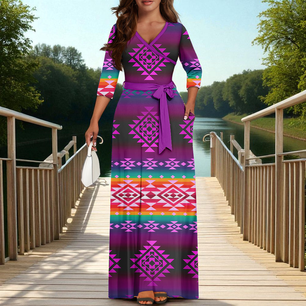 GB-NAT00680 Native American V-neck Maxi Dress
