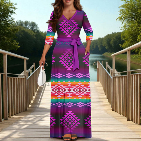 GB-NAT00680 Native American V-neck Maxi Dress
