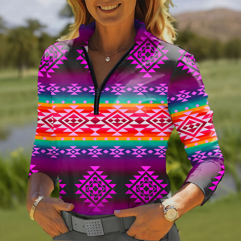 GB-NAT00680 Native American Women Quarter-Zip Long Sleeve Top