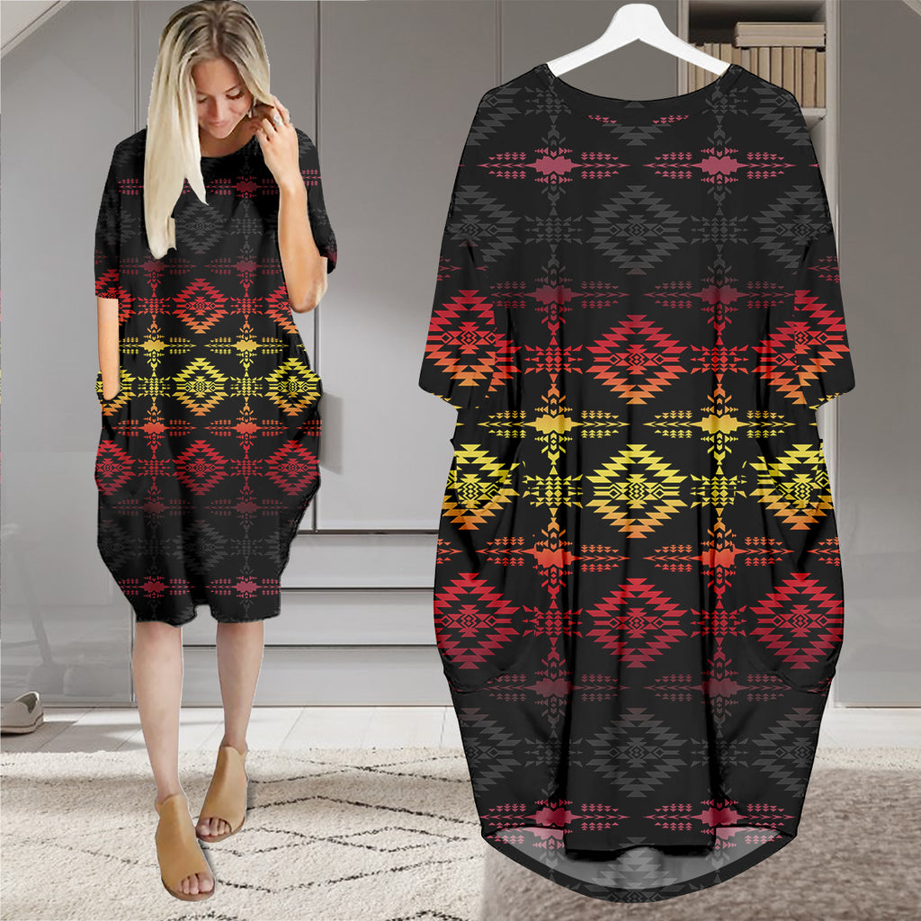 GB-NAT00684B Native American Batwing Pocket Dress