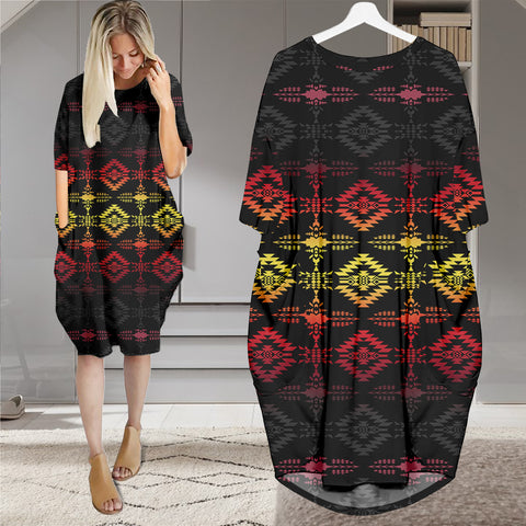GB-NAT00684B Native American Batwing Pocket Dress